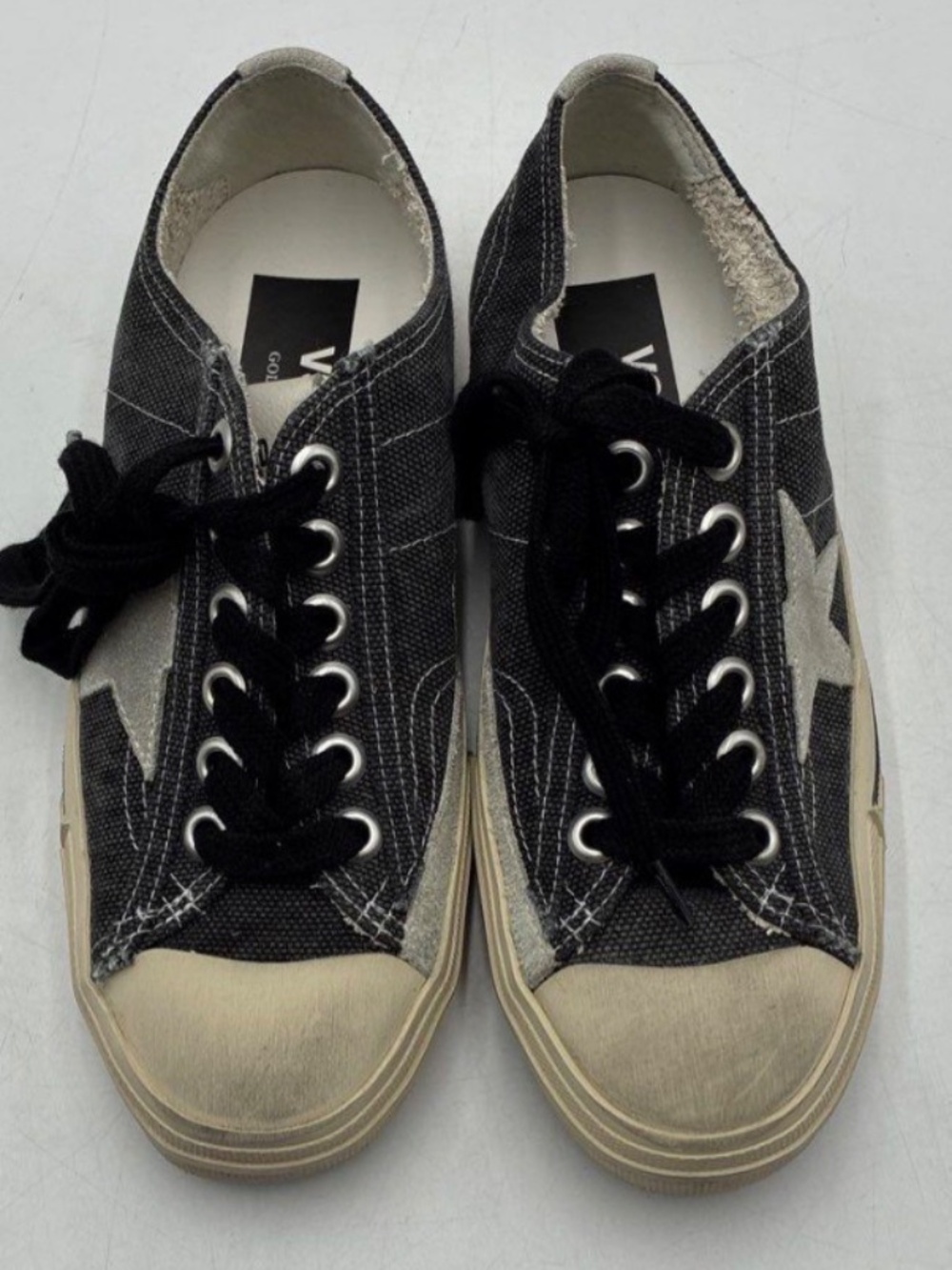 Golden Goose V-Star 2 Black Canvas Star Low Top Sneakers New - Picture 3 of 7